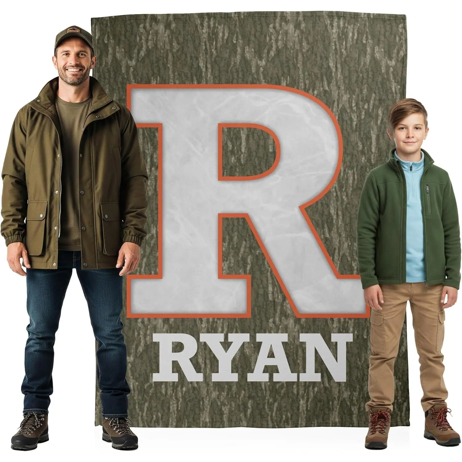 Personalized Mossy Oak Graphics Camo Sherpa Fleece Throw Blanket - Custom Name & Initial, 6 Camo Patterns, 60x80 in, Hunting Theme, Indoor Couch Sofa Bedroom Decor