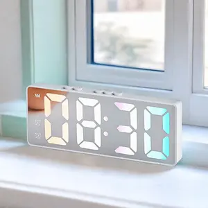 Mirror LED Electronic Clock, Alarm Clock, Battery & Plug-in Power Supply, Desktop Clock for Bedroom & Office (without Battery) Digital Clock Decor