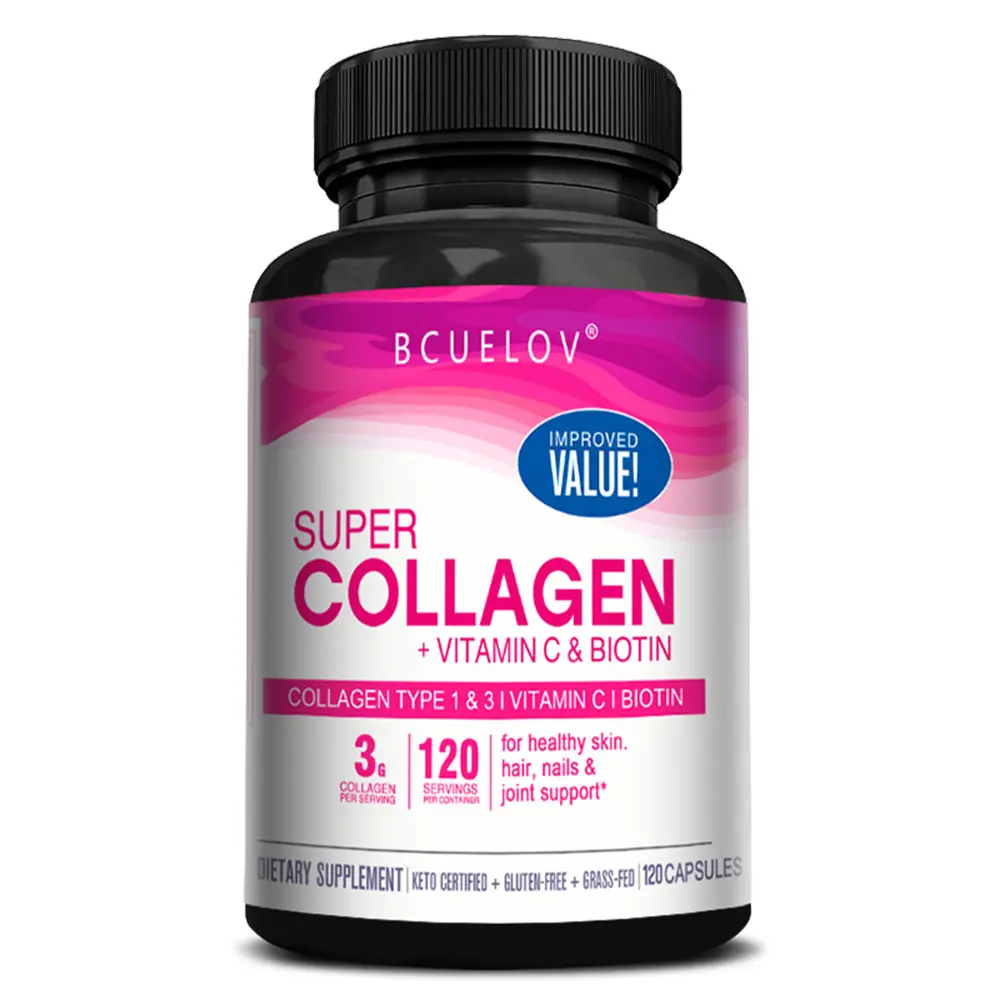 Bcuelov collagen health supplement with vitamin c and biotin - supports  healthy skin, nails and hair,120 capsules