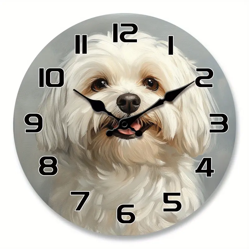 Acrylic wall clock with a cute Maltese dog design, featuring an adorable puppy theme, is a silent clock suitable for decorating the living room, bedroom, kitchen, and office. It is a modern home art decoration and an ideal gift for Valentine's Day, New Ye