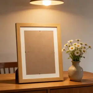 Wooden Color Frame Dual Use Wall Hanging and Table Photo Display, Retro Style Home Office Decor, Japanese Minimalist Design