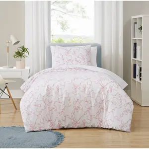 Truly Soft Full/Queen Printed Bow Comforter Set Pink/White