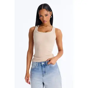 Irene Rib Scoop Neck Tank Top - Stone