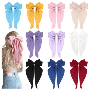 10Pcs Large Hair Ribbon Barrettes with Long Tails for Women & Girls, Vintage French Hair Accessories - Bow Clips in - Home Improvement.