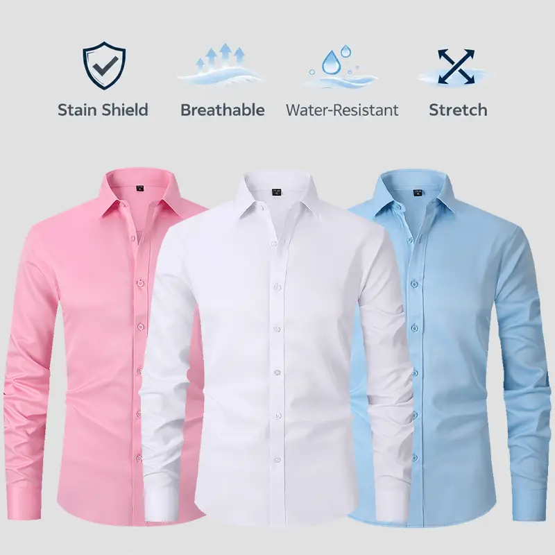 3-pack men’s business casual long-sleeve dress shirts—slim fit, button-front shirts suitable for TikTok Shop Spring Glow Up; breathable, non-restrictive summer wear, ideal for everyday outings.