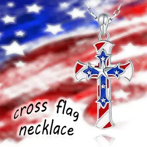 1Pc Fashion American Flag Cross Pendant Necklace Men and Women Personalized Jewelry Accessories Independence Day Commemorative Jewelry Gift