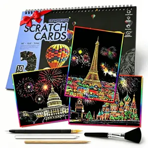 10Pcs A4-Size Colorful City Series Scratch Art Book for Adult Beautiful Rainbow Cityscape Pre-drawn Scratch Paper Super Fun Handmade Craft Toy Colorful City Landscape Pattern Special DIY Creative Gift for Birthday Christmas Holiday Gift  Gift Ideas