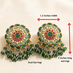 Nauratan Stud Earrings - Small, Lightweight, 2-Inch Length - Comfortable, Versatile Daily Wear Fashion Costume Jewelry Accessory party gift