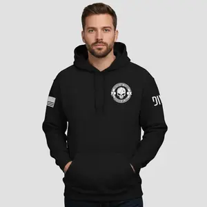 United We Stand Hoodie Menswear Premium 8oz 50/50 Cotton-Poly Blend Pullover with Kangaroo Pocket & American Flag Sleeve
