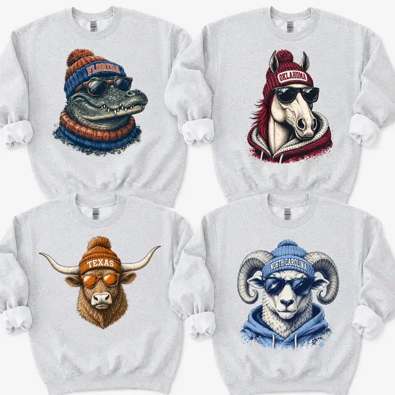 College Football Spirit Animal Football Graphic Sweatshirts, All Team City Animal Sports Pullover Retro Game Day City Football Sweatshirt