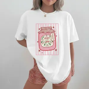 Jesus Is My Jam Strawberry Jam Jar Graphic T-Shirt, Pink Washed Christian Tee with "Make His Mercy Known" Tagline