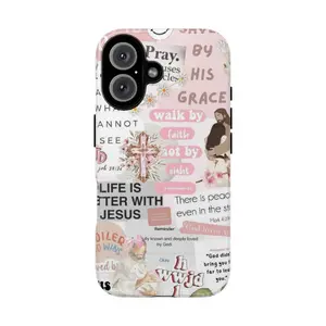 Bible Verse Collage Phone Case | "Walk by Faith" & "WWJD" | Aesthetic Christian Girl Pink Coquette for iPhone 17 16 15 14 13 12 11 XS XR
