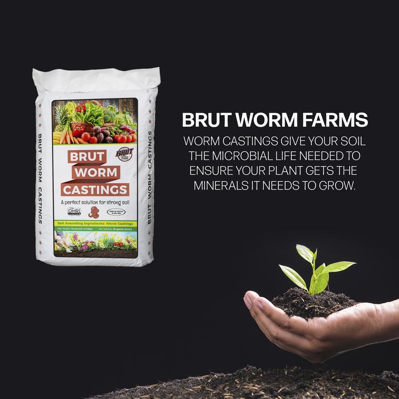 Brut Worm Farm All Natural Organic Worm Castings Soil Builder 30 Pound Bag Odor-Free Rich in Nutrients for Indoor & Outdoor Plants