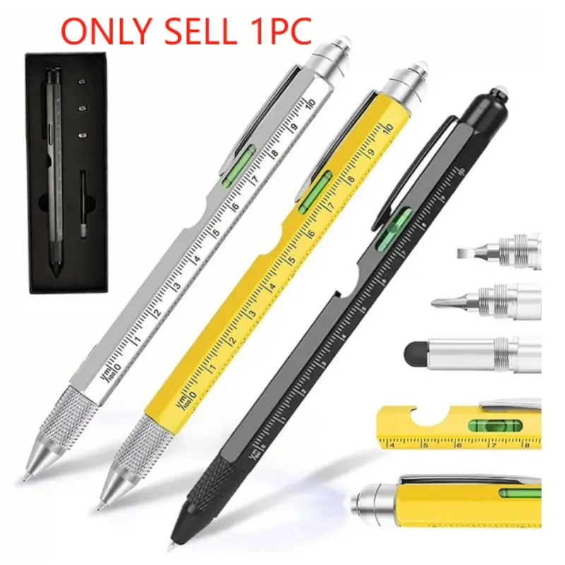 New ultifunctional Tool Pen Set, Portable 9-In-1 Luminous Ballpoint Pen with LED Light and Battery, Creative Men's Gift, Fun Learning Supplies, Writing Tools