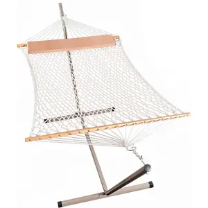 Lazy Daze Hammocks Double Rope Hammock with Stand Include, 12 Feet Traditional Cotton Rope with Pillow for Outside, Backyard, Patio, Garden, Tan Pillow