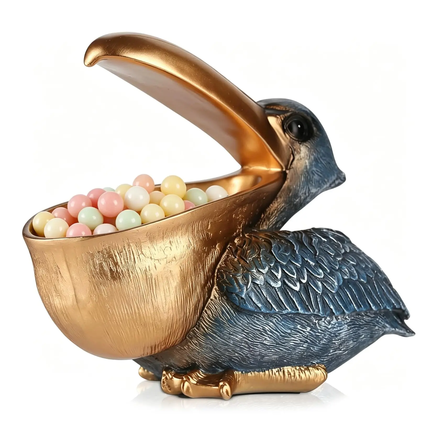 Navy Blue Pelican Statue Candy Dish – Decorative Resin Storage Bowl for Kitchen or Entryway – Distinctive Animal Home Decor, Multi-Functional Food Holder, Gift Idea