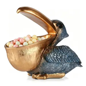 Navy Blue Pelican Statue Candy Dish – Decorative Resin Storage Bowl for Kitchen or Entryway – Distinctive Animal Home Decor, Multi-Functional Food Holder, Gift Idea
