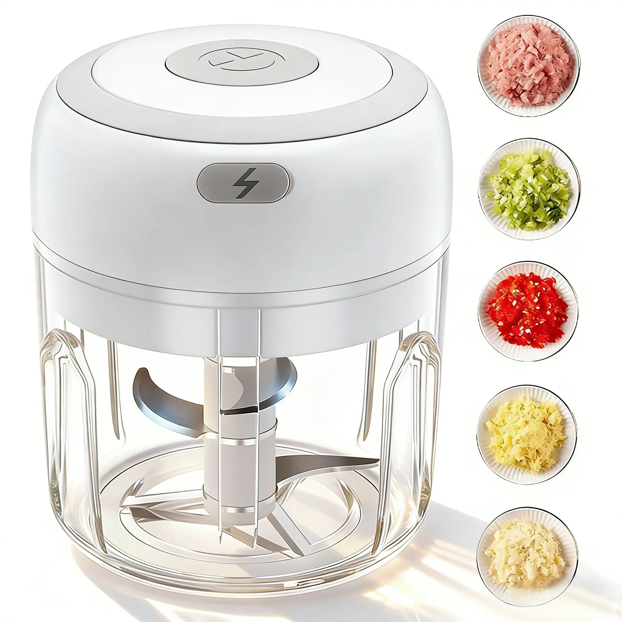 250ml Electric Garlic Chopper, Compact and Portable Vegetable Chopper, Suitable for Garlic, Onions, Ginger and Fruits, Cordless Food Processor