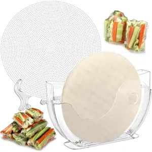 SiliFine Rice Paper Water Bowl with Side Pocket Holder 6 Pcs Rice Paper Wrapper Tray Collapsible Stand Spring Roll Maker Plastic Mesh Trays for Summer Rolls Tools