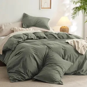 Comforter set king size grayish olive green-cotton fabric with microfiber inner fill, King comforter set for All Seasons, 3, 1 comforter (104 "x 90") and 2 pillow cases (20 "x 36")