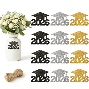 24Pcs 2026 Graduation Party Decorations, Glitter Graduation Cap Tags, Colorful Paper Vase Centerpieces, Premium Paper Material, Perfect For Table Centerpieces, Party Background, Classroom Decor, Ideal For Graduation Celebration Ceremony Supplies