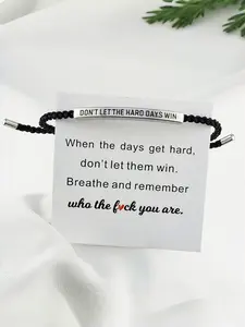 Stainless Steel Bent Tube Engraved Inspirational Pineapple Rope Adjustable Drawstring Woven Hand Strap, Dont Let the Hardcays Win