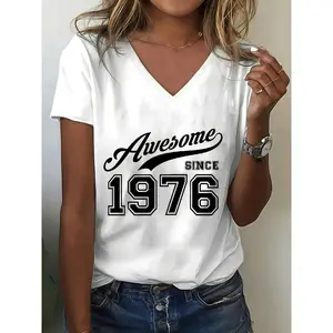 This retro-style 1976 printed T-shirt is a perfect gift for home use, outings or giving to others. It's an ideal choice for birthday presents, Valentine's Day, etc. It also features a V-neck short-sleeved top for home use