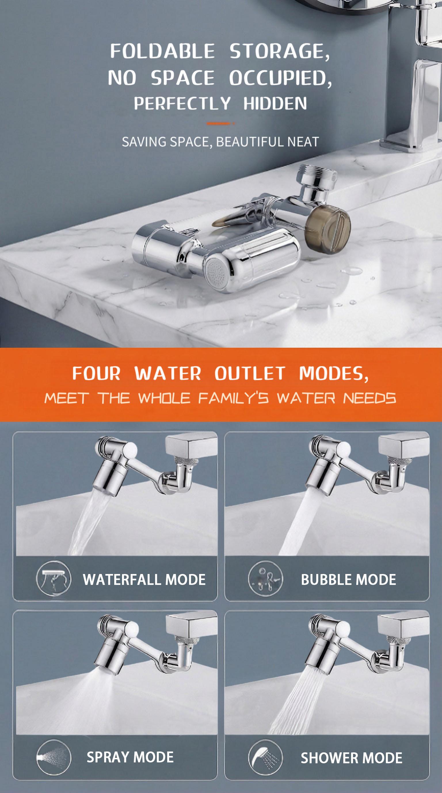 1080°Swivel Faucet Extender, Sink Water Faucet Aerator Extension in Brass, Swivel Robotic Arm Bathroom Faucet Extender, Kitchen Rotating Extension Filter with 4 Mode Splash