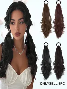 Kairiya 18 Inch Natural Wave Ponytail Extension Wig with Elastic Band, Easy To Install Synthetic Hairpiece for Daily Wear & Women Fashion Styles, Synthetic Curly Hair, Synthetic Wavy Hair