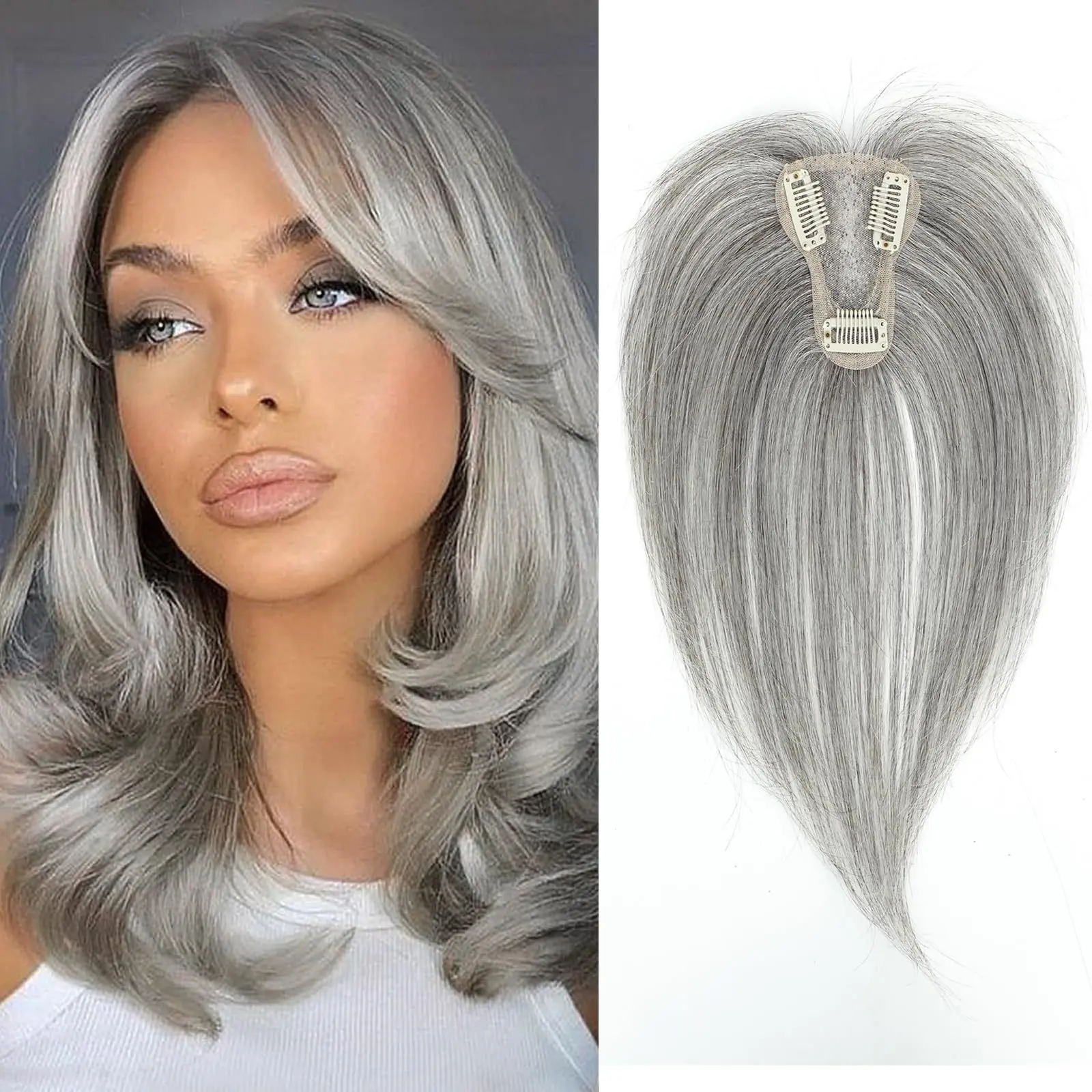 Women's 3-Clip Synthetic Hair Topper, Breathable Base Hair Piece for Thinning Crown & Wide Part, Instant Gray Root Coverage, Multiple Color Options for Daily Hairstyles