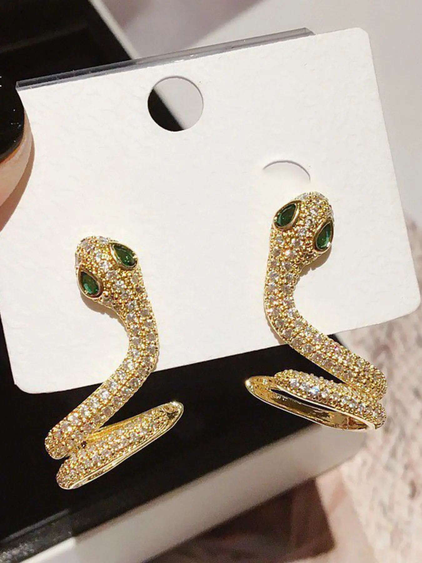Elegant Snake Shape Earrings, Copper Material, Zircon & Gemstone, Unique Cool Design, Perfect for Daily Wear, Gift for Girlfriend
