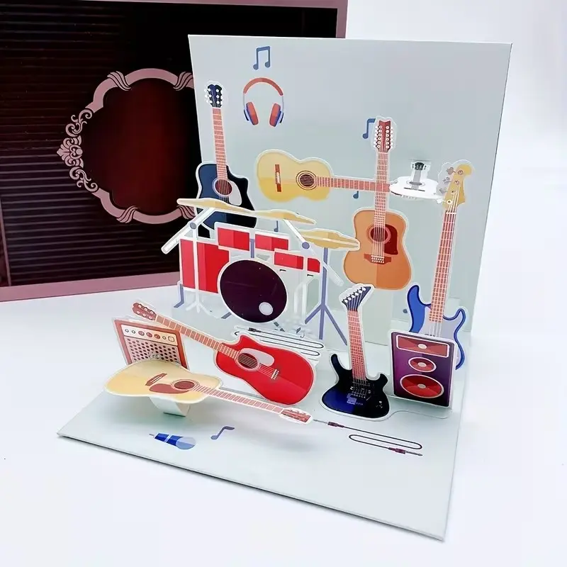 Classic 3D Pop-Up Band Greeting Cards, Cool Guitars, Drum Kits, Speakers, Perfect for Father's Day, Music Parties, Birthdays, Festivals