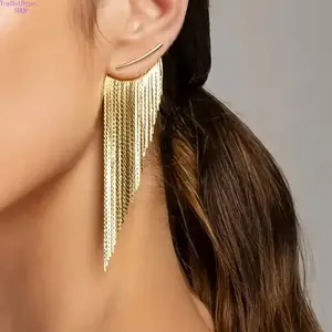 Women’s Gold‑Plated Bohemian Retro Leaf Drop Dangle Earrings, Sparkling Irregular Cascading Tassel Design, Luxury Statement Jewelry for Daily Wear, Weddings, Parties, Christmas & Special Occasion Gift‑Giving