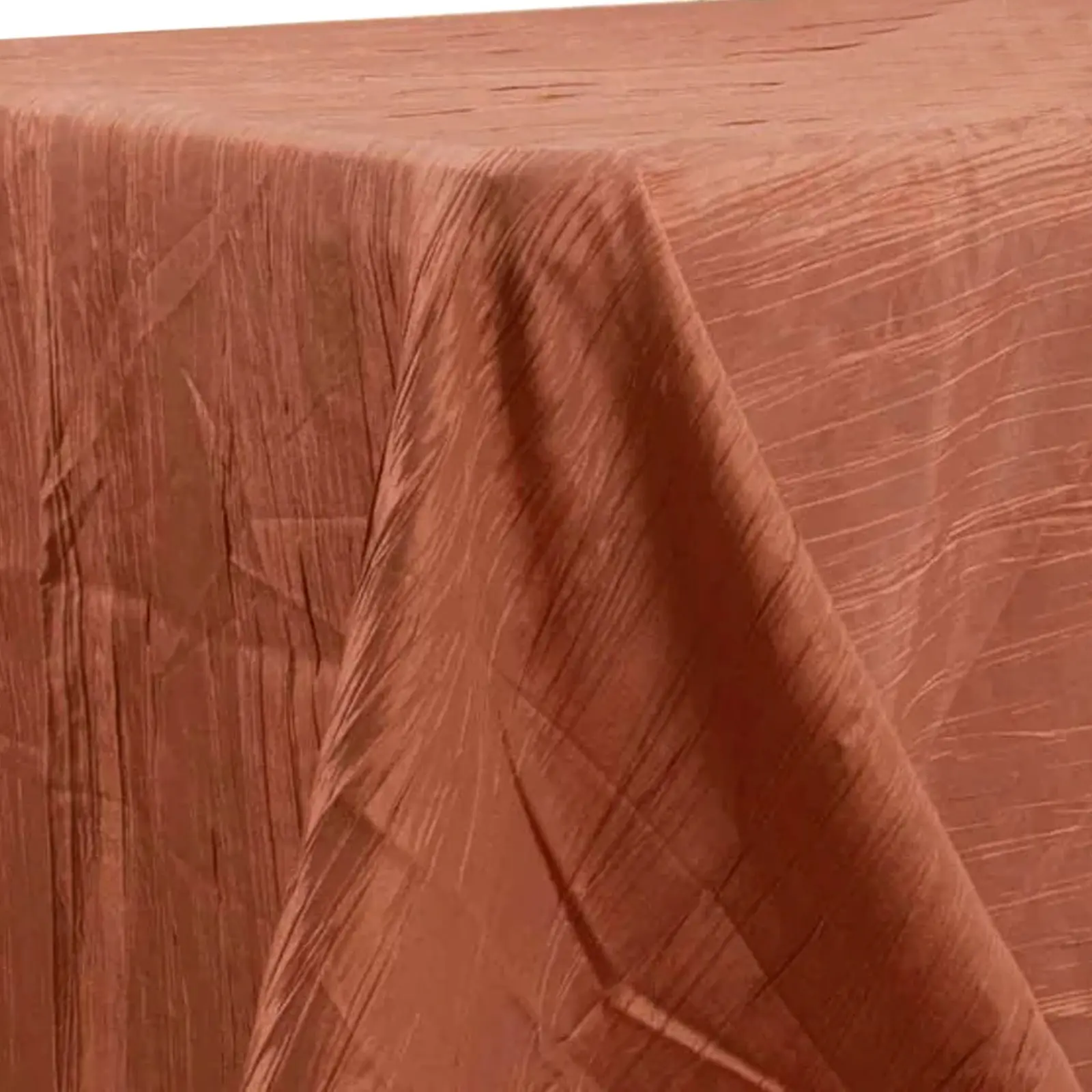 Crinkle Taffeta Rectangle Tablecloth - 90"x132" Terracotta (Rust), Accordion Crinkle Texture, Seamless Finish, Hand Wash Only for Event, Party