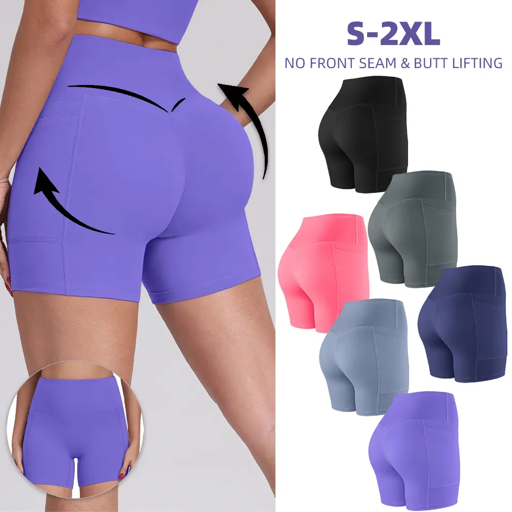 【LOCAL SHIPPING】1/3/4/6-PACK Tummy Control & Butt Lifting Shorts S-2XL - 2026 No Front Seam 5'' Yoga Shorts with Pockets Elastic Waistband Gym Running Daily Wear