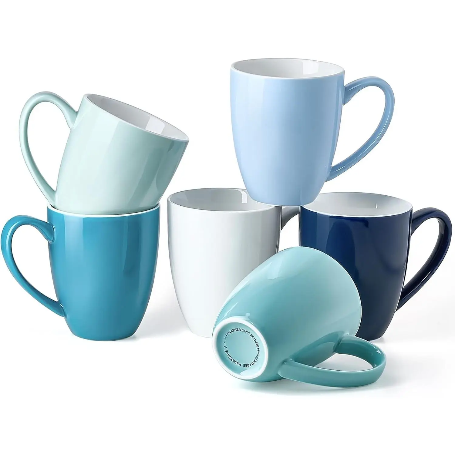 Porcelain Coffee Mugs Set of 6, 13 Ounce Coffee Cups with Handle, Ceramic  Mugs for Latte, Hot , Cappuccino, Mocha, Cocoa, Blue Assorted Colors Mug  Set, Dishwasher and Microwave Safe