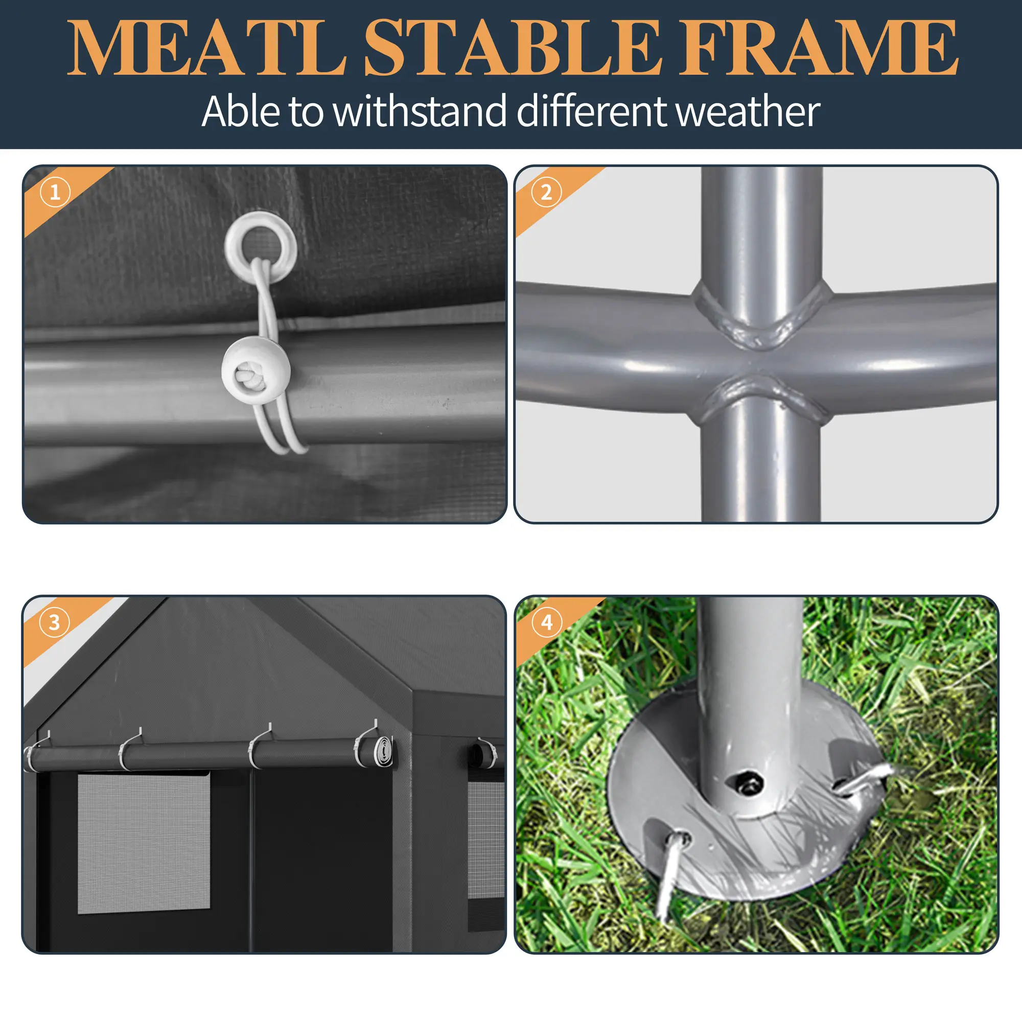 Walsunny Carport 12x20ft Outdoor Car Canopy Portable Garage, Heavy Duty Shed Tent Port with Roll-up Ventilated Windows & Removable Sidewalls Shelter Storage Vehicle Party Moisture Prevention for Camp, Farm, Tool, Grey, Khaki, White,Durable Pvc