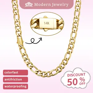 14K Gold-Plated Cuban Chain Figaro Necklace & Bracelet Set Features innovative waterproof and rust-resistant technology  design blending Miami style with vintage charm 8mm width, available in 16 to30 inches The perfect Christmas gift