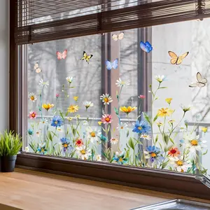 Flower & Butterfly Pattern Window Sticker, 1 Sheet Double Sided Visual Decorative Sticker, Decorative Sticker for Home Living Room Bedroom, Window Privacy Film, Decoration Sticker