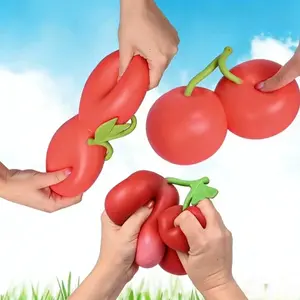 Cherry Squishy Stress Ball, Calming Sensory Toy for Kids Adults, Cute Cherry Decompression Toy, Office & Classroom Anxiety Relief, Ideal Children’s Day