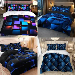 Cool Tech Geometric Square Print Bedding Set, Modern Bedding Set, Soft Sheet and Pillowcase, Bedroom Guest Room Use, No Quilt and Pillows Included