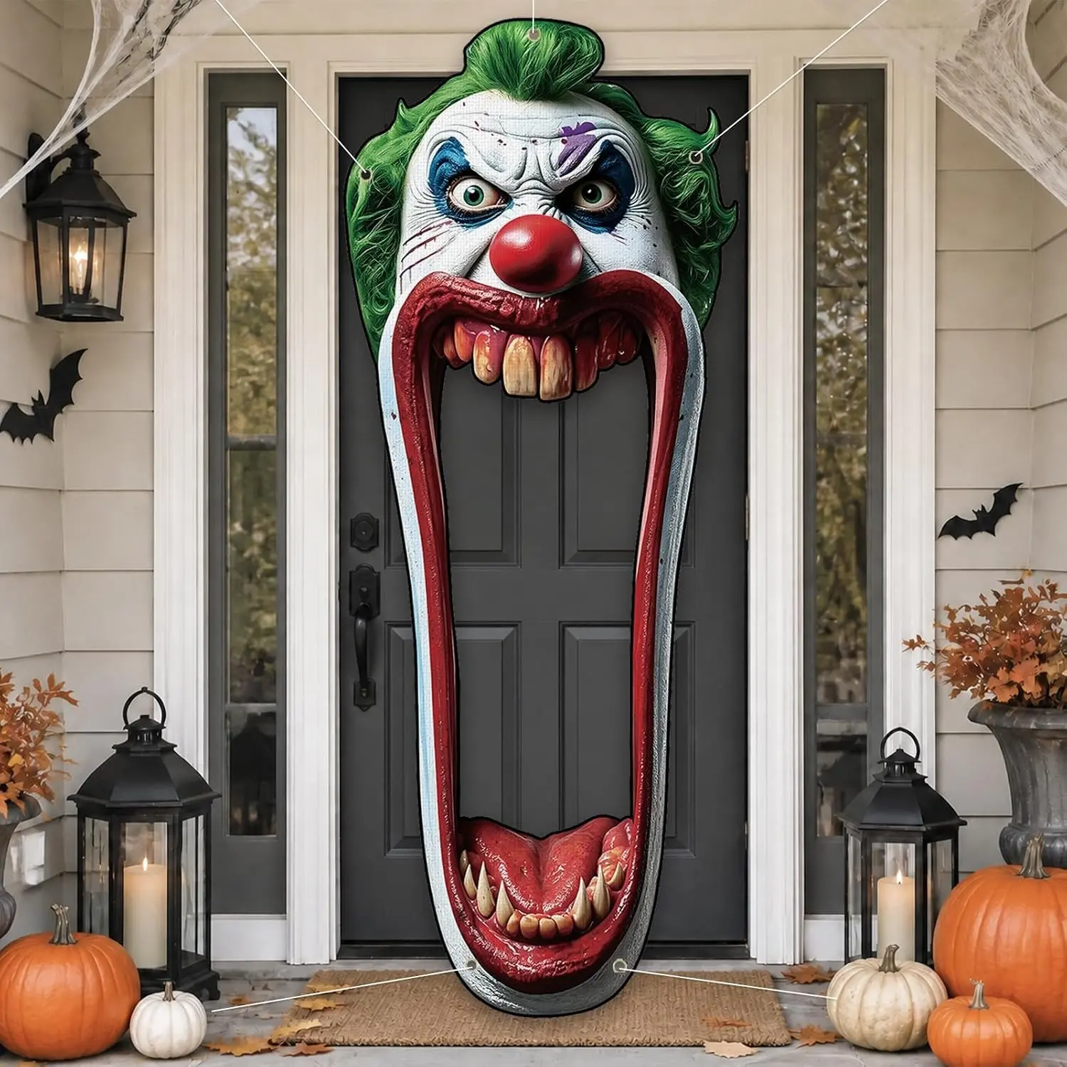 Halloween Clown Door Cover, Scary Carnival Circus Door Banner, Creepy Clown Halloween Decorations for Front Door, Garage, Porch, Wall, Haunted House, Horror Party Photo Booth Backdrop