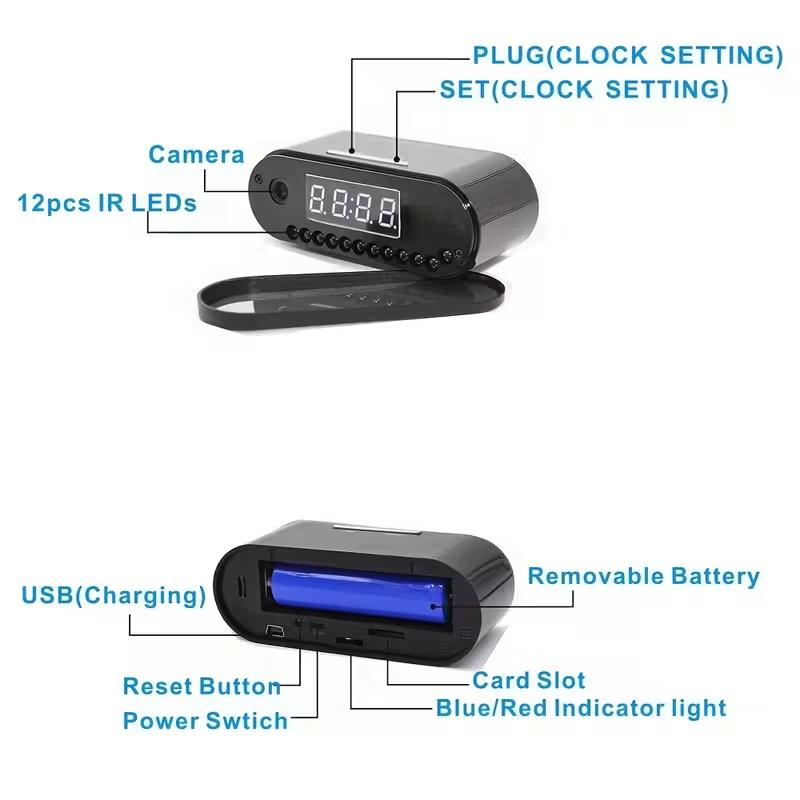 Mother's Day Gift:WiFi Security Camera - Wireless Camera Clock with 64GB Card, Night Vision, Motion Detection, Loop Recording, 2.4GHz WiFi Connection, Lithium Battery Powered, Remote Live Viewing, Ideal for Home, Office, Warehouse Monitoring