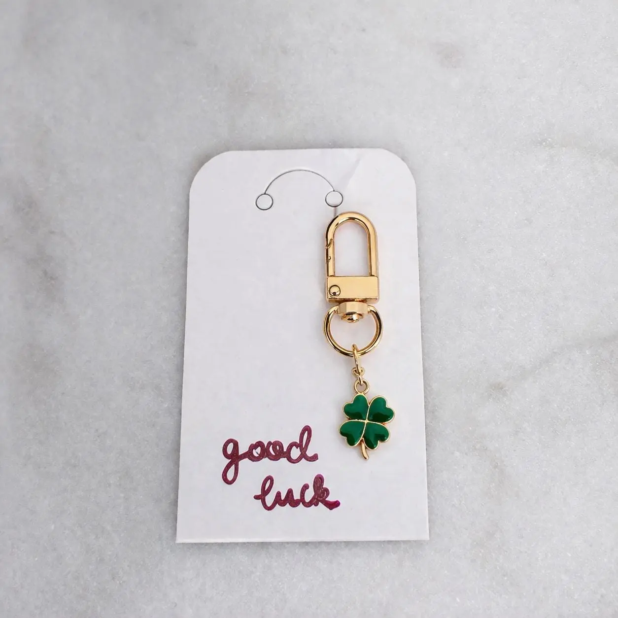 Gold Clover Enamel Charm | Lucky Bag Keychain, Teen Gift