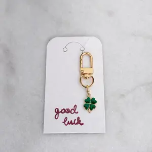Gold Clover Enamel Charm | Lucky Bag Keychain, Teen Gift
