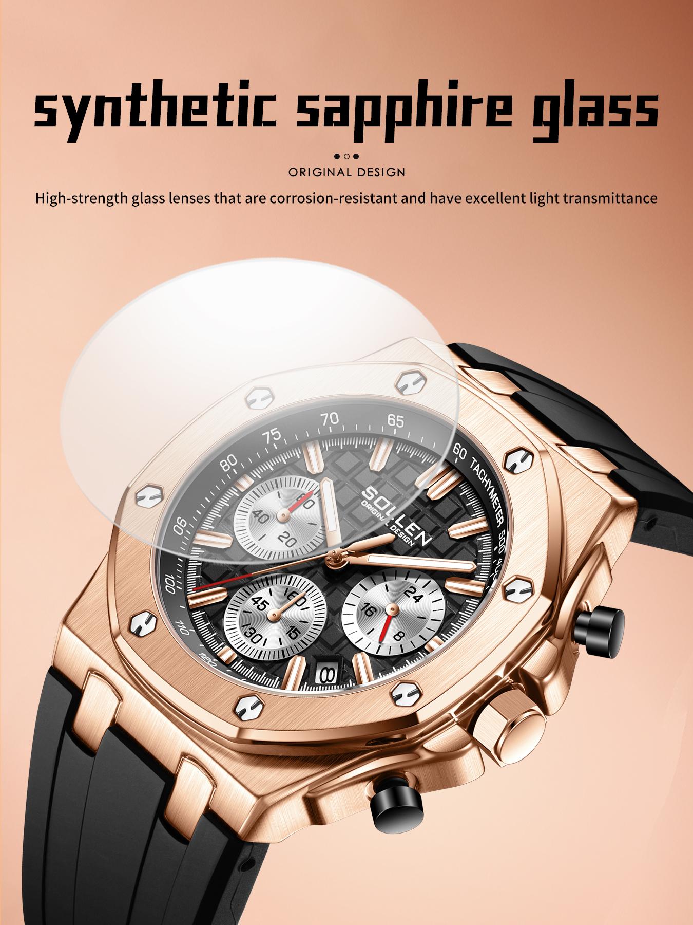 [0407] Fashion Luxury Men's Large Dial Date Multi-Function Quartz Sports Chronograph Watch, Water-Resistant Silicone Strap Design, Ideal Gift for Christmas, Birthdays, Boyfriend, Husband, Valentine's Day, Father's Day, and Weddings.712