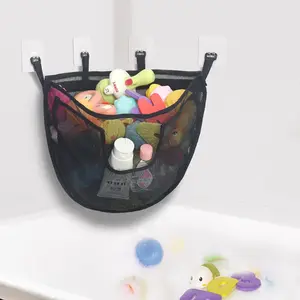 Corner Bath Tub Bath Toy Storage Holder with Bottom Zipper, Quick Release Bath Toy Organizer with Large Pocket, Mesh Shower Toy Basket Net Bin for Bathtub Toys Black