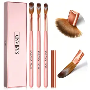 SAVILAND 3PCS Acrylic Nail Brush Set - Size 8/10/14 Acrylic Nail Brushes for Acrylic Application, Pink Handle Professional Acrylic Powder Brushes for Nails Extension & 3D Nail Carving Nail Art Nail Care