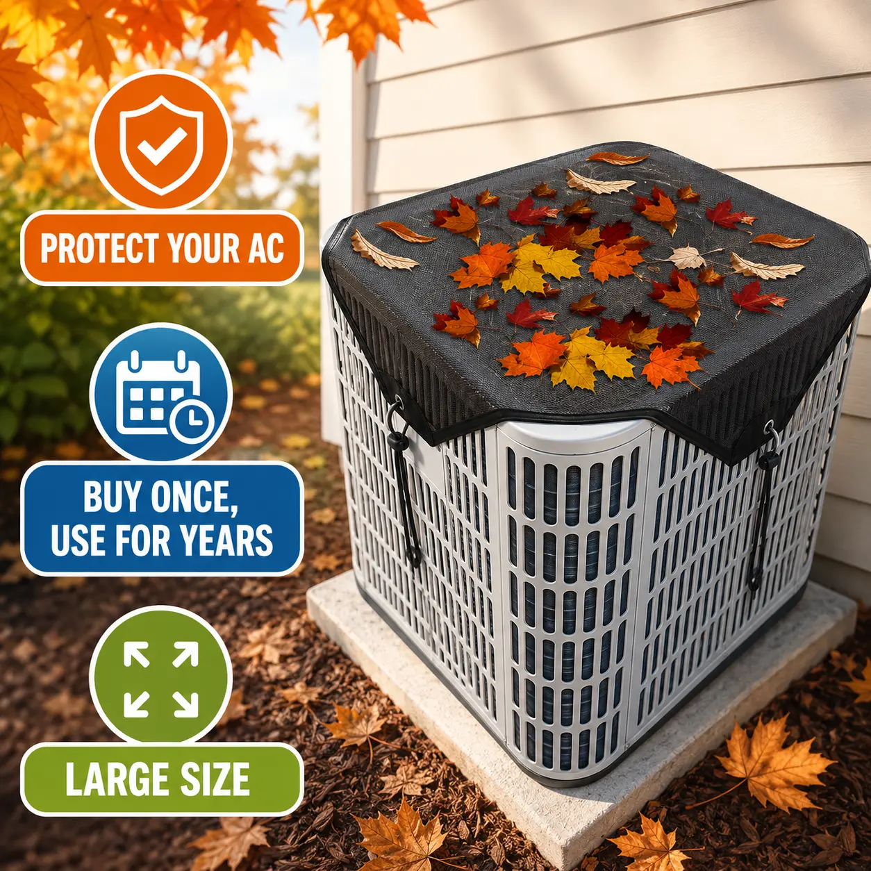 Heavy-Duty 36x36in AC Top Cover - Extra Large Foldable Outdoor Breathable Windproof Mesh Black Dust Cover, Moisture Reduced, Blocks Leaves Dirt & Small Critters, Built for Outdoor Wear, All-Season Home Care Protection
