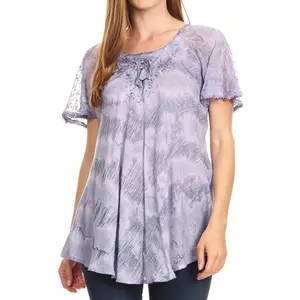 Sakkas Marzia Women's Loose Fit Short Sleeve Casual Tie Dye Batik Blouse Top Tunic